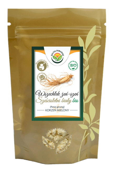 Wszechlek żeń-szeń 6-letni korzeń proszek BIO 75 g - Żeń-szeń właściwy – Panax ginseng